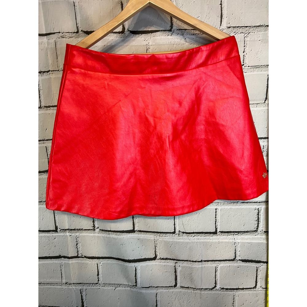 Juicy by Juicy Couture Red Faux Leather Mini Skirt Gold Crown Logo Size L